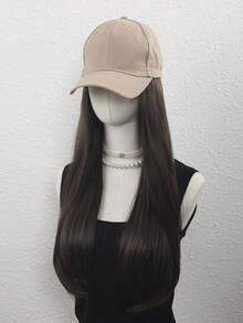 女士直发棒球帽假发，带长发接发，合成长直发假发帽，可调节棒球帽假发 - 彩色 - 查看 7