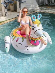 Asiento flotante inflable con forma de alpaca para adultos, anillo flotante para el agua, anillo de natación estampado, círculo flotante con forma de animal - Multicolor - Ver 2