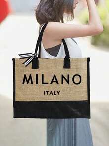 Women's Beach Themed Handbag Set Features The Artistic "Milano Italy" Logo And Includes A Large Capacity Handbag And Two Makeup Bags. - Multicolor - View 3