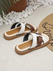 Summer New Style Simple Color Children's Slippers, With One-Piece Design, Suitable For Daily Wear - white brown - View 5
