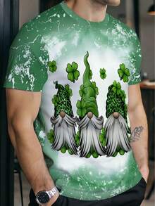 St. Patrick's Day Limited Edition Tie-Dye Green T-Shirt With Four-Leaf Clover Print, Irish Traditional Leprechaun Design - White - View 3