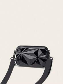 1个女童PVC盒形斜挎包，可调节肩带，适合14岁以上青少年，带零钱包，理想礼物 - 黑色 - 查看 4