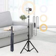 LinkdoSky Multi Functional 10 Inch LED Ring Light Kit With Adjustable Tripod (110cm) And Phone Holder - Tri Color Adjustment - USB Power Supply LED Light With Flexible Tripod Stand & Phone Holder,69 Color Modes Selfie Ring Light Suitable For Photography And Video Recording,Photo Selfie Video Recording Zoom Meeting, Handheld Selfie, Outdoor Activities, Interviews, Live Streaming,Vlogging - Black - View 2