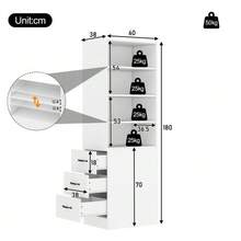 Extra-Narrow 180cm High Bookcase With Side Drawers - Adjustable Shelves, Interchangeable On The Left And Right, Ideal For Small Spaces - Sideboard, Living Room Furniture, Bookcase - White - View 8