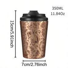 1pc 350ml/11.84oz Stainless Steel Vacuum Insulated Tumbler, Elegant Floral Pattern Coffee Cup, Car Water Bottle - Multicolor - View 5