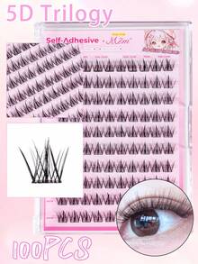 100pcs/Pack 5D Lash Extension Clusters, Glue-Free Self-Adhesive Fake Eyelashes, No Glue Needed For Beginners, Easily Enlarges Eyes, Ready To Use - C - View 3
