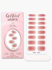 16片春夏粉色渐变半固化凝胶美甲贴，金色闪粉精致轻奢风格凝胶美甲贴纸，沙龙品质，需配合UV灯使用，女士约会、居家DIY美甲的完美之选 - 粉色 - 查看 2