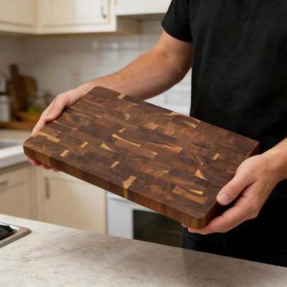 1 chiếc thớt gỗ hồng mộc, thớt gỗ dùng trong nhà bếp, thớt gỗ nguyên khối kiểu cổ điển, chắc chắn, dùng để thái thịt, rau củ, trái cây, dụng cụ nhà bếp và phụ kiện.