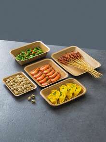 5/25/50pcs Kraft Paper Food Trays, Thickened Square Food Containers, Party Snack Serving Plates, Suitable For Barbecue/Snacks/Burgers/Fries/Fried Chicken/Hot Dogs - Brown - View 4