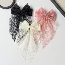 3/4pcs Set Elegant Lace Bow Snap Clips, Sweet Elegant Ethereal Ribbon Ponytail Clips, Fashionable Hair Accessories - Multicolor - View 8