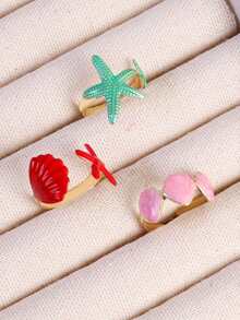 1 pieza Anillo ajustable de la serie Océano, diseño único y de alta gama con estrella de mar y concha marina - Multicolor - Ver 5