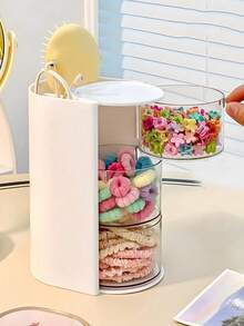 Rotating Makeup Brush Holder & Jewelry Storage Box With Dust-Proof Hairpin Compartment, Perfect For Organizing Necklaces, Earrings, Bracelets, Rings, Makeup Brushes, Hairpins, Hair Accessories And Daily Essentials, Multi-Functional Vanity Organizer, Desktop Storage Solution, Transparent Design For Easy Visibility, Bedroom Dresser Organization, Cosmetics Display Stand - Multicolor - View 11