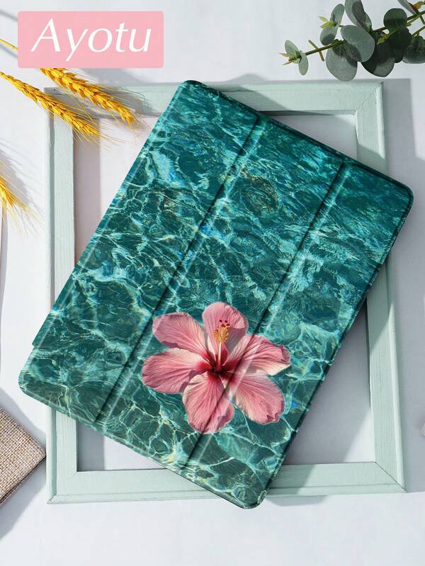 1pc Blue Sea Surface, Pink Seawater, Hawaiian Flower Hibiscus Flower Tablet Case & Kindle E-Book Case Compatible With IPad 10th Generation, 11/Air 4th/Air 7th/9.7 Inches, Compatible With Samsung Galaxy Tab A9 Plus, Kindle (11th Generation-2024 Release)(6 Inch), Kindle Paperwhite 12th Gen 2024, Great Holiday Gift, Stylish And Simple Pattern.