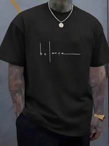 Men's Christmas Shirt (Plus Size) With Simple Letter Print, Round Neck And Short Sleeves - Casual Item - 黑色 - 查看 1