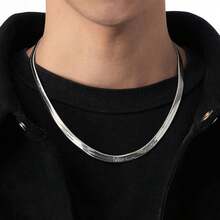 1条不锈钢镀钛耐用宽链条项链，5毫米厚，时尚男士日常佩戴 - 662男士寬蛇骨鏈 - 查看 6