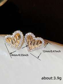 PLINEWAX Fashionable Silver-Tone Heart-Shaped Earrings With Sparkling Crystal Inlay, Delicate Heart Earrings, Everyday Jewelry - Gold - View 3