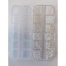1Box/12 Grids Steel Beads & Mixed Size White Pearls Diy Nail Art Decorations Nail Charms Nail Gems Nail Supplies Nails - 米色 - 查看 3
