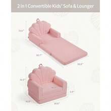 Blissful Diary Sofá para niños 2 en 1 suave para niños pequeños plegable silla para niños pequeños cómoda sofá convertible para tumbona muebles para niños para sala de juegos regalo para - Concha rosa rosa - Ver 3
