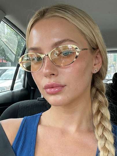 1 Pair Women's Metal Steel Y2K Punk Mecha Fashion Glasses, Cute Oval Fashion Glasses Suitable For Holiday, Party, Beach, And Theme Events