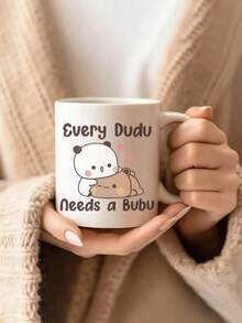 11盎司超萌嘟嘟抱抱布布情侣马克杯，卡通情侣陶瓷咖啡/果汁/热巧克力杯，微波炉和洗碗机适用，情人节、周年纪念日、生日礼物佳选，动漫迷必备 - 彩色 - 查看 3