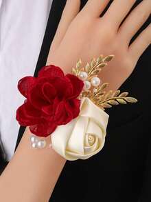 1 Corsage de muñeca + 1 Flor de solapa, Grandes flores de lirio rojo con acentos beige, Elegante corsage y boutonnière para la fiesta nupcial, Damas de honor, Padrinos, Compromiso, Baile de graduación, Uso diario - Multicolor - Ver 7