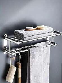 1PC Thickened 304 Stainless Steel Punching And Punch-Free Dual-Purpose Towel Rack, Bath Towel Rack, And Storage Rack, Suitable For Families, Guesthouses, Hotels, Bathrooms, Toilets, And Kitchens - Silver - View 3