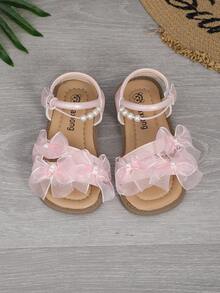 Nuevas sandalias de verano, sandalias de niña populares con lazo de perlas, zapatos de princesa cómodos, suaves y transpirables - Rosa - Ver 6