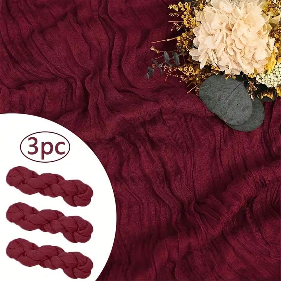 3 Packungen burgunderrote Käse Tischläufer, 10ft Gaze Käsestoff Tischläufer, 35x120 Zoll weiches Krepp-Gewebe, geeignet für Hochzeitspartys, Feiertagsdekorationen, Sommerhochzeitsbankett, Heimdekoration
