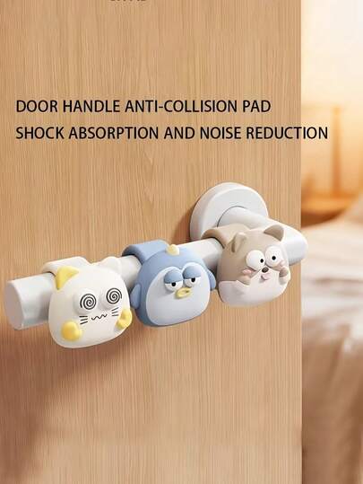 1개 범용 실리콘 도어 핸들 보호 패드, 벽 및 가구 긁힘 방지 및 소음 감소를 위한 카툰 도어 핸들 범퍼 쿠션, 가정용 3가지 색상 제공