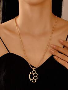 1件猫爪印吊坠项链，时尚嘻哈风格 - 金色 - 查看 1