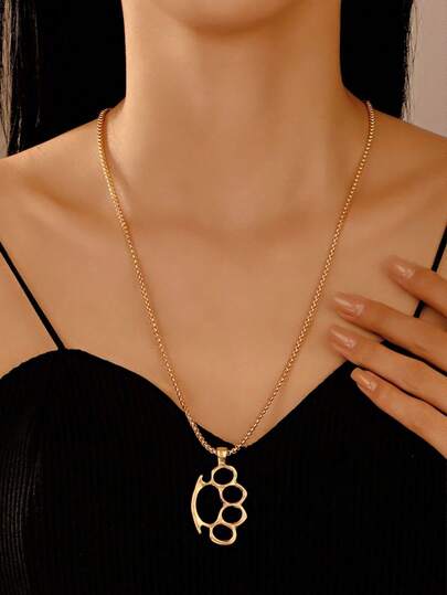 1件猫爪印吊坠项链，时尚嘻哈风格