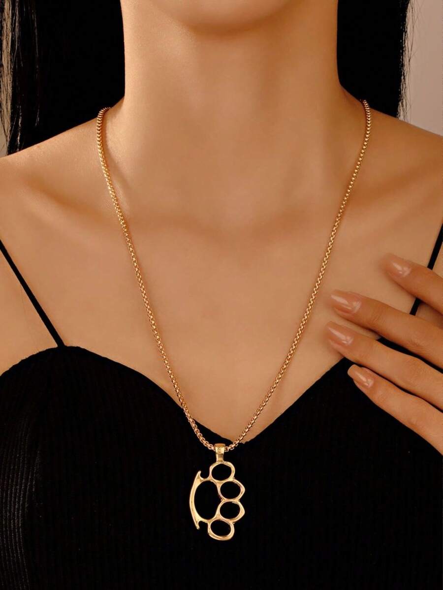 1件猫爪印吊坠项链，时尚嘻哈风格 - 金色 - 查看 1