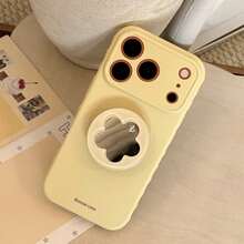 GUCADI Floral Mirror Stand Phone Case, Compatible With Apple 17, 15 Soft Case, Fit For 16 Pro Max, 12, 13, High-Quality, Spring Girl Style, Creative, Geometric, Art, Minimalist, Fresh, Niche, Ins Vibe - Lemon Yellow - View 7