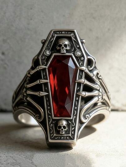 1 خاتم جمجمة عتيق بطراز جوثيك للرجال، إكسسوار لحفلات العطلات، هدية