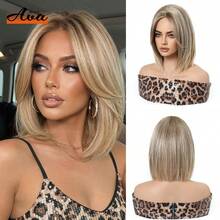 12 Inch Short Straight Wig, Blonde Top With Black Roots, Suitable For Daily Makeup And Parties, Heat Resistant Synthetic Fiber Material - Gold - View 12