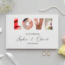 1 pieza Libro de firmas de boda personalizado de 38 páginas tamaño A4, libro de visitas horizontal elegante blanco - Multicolor 2 - Ver 5