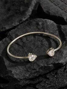 3件套不锈钢和925银心形水晶手链套装，适合女性日常佩戴、节日礼物、时尚手链套装 - 銀色 - 查看 5