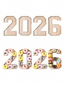 1个木制糖果甜点展示托盘，0-9数字造型餐具托盘，2026新年装饰，新年餐具，新年除夕派对用品，30/40/50/60岁生日派对装饰，2026届毕业祝贺派对餐桌装饰，生日派对用品，餐桌中心装饰，派对礼品 - 彩色 - 查看 3