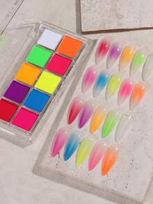 Bộ sơn móng tay nhũ neon, bộ 10 màu nhũ huỳnh quang, bột sơn móng tay màu xanh neon và hồng, bột nhũ mịn, bột nhũ mờ hiệu ứng chuyển màu, kèm cọ sơn móng tay chuyển màu, thích hợp cho việc tự làm phụ kiện vẽ móng nghệ thuật chuyển màu. - Nhiều màu - Xem 4