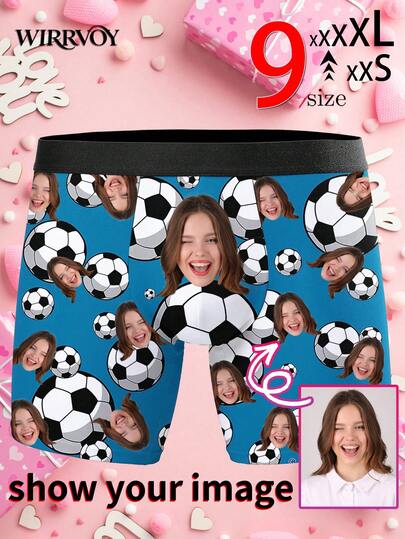 1 buc. Boxer personalizat pentru bărbați, lenjerie intimă personalizată cu imprimeu foto și design dens cu teren de fotbal verde și minge de fotbal, boxer personalizați exclusivi pentru soț, boxer personalizați cu expresie amuzantă, sport, tematici, confortabili, unici, cadou ideal de Ziua Îndrăgostiților, aniversare, ziua de naștere, nuntă pentru iubit, soț, el, perfecți pentru bărbații pasionați de fitness (9 mărimi disponibile: XXS-XXXL)
