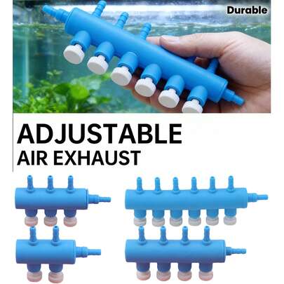 Bộ chia khí cho bể cá gồm 1 cái, có van điều chỉnh - ống dẫn chống rò rỉ và đá sủi khí dùng để sục khí cho bể cá, hệ thống khuếch tán oxy bằng nhựa cho môi trường thủy sinh khỏe mạnh.