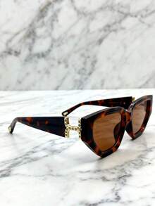 1 pieza Gafas de moda de mujer de verano esenciales, de material Tritan (poliéster), de estilo casual - Rodajas de palma de carey - Ver 4