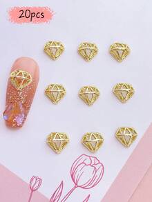 20pcs Diamond-Shaped Hollow Gold Nail Art Charms, Luxury Minimalist Metal Nail Accessories, Rhinestone Embellished Nail Decor For Multi-Function DIY - 彩色 - 查看 3