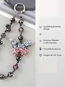 1 chiếc mặt dây chuyền hình bướm đính hạt sang trọng, thời trang, kiểu dáng ngắn, dùng để treo túi xách hoặc dây chuyền điện thoại. - Nhiều màu - Xem 8
