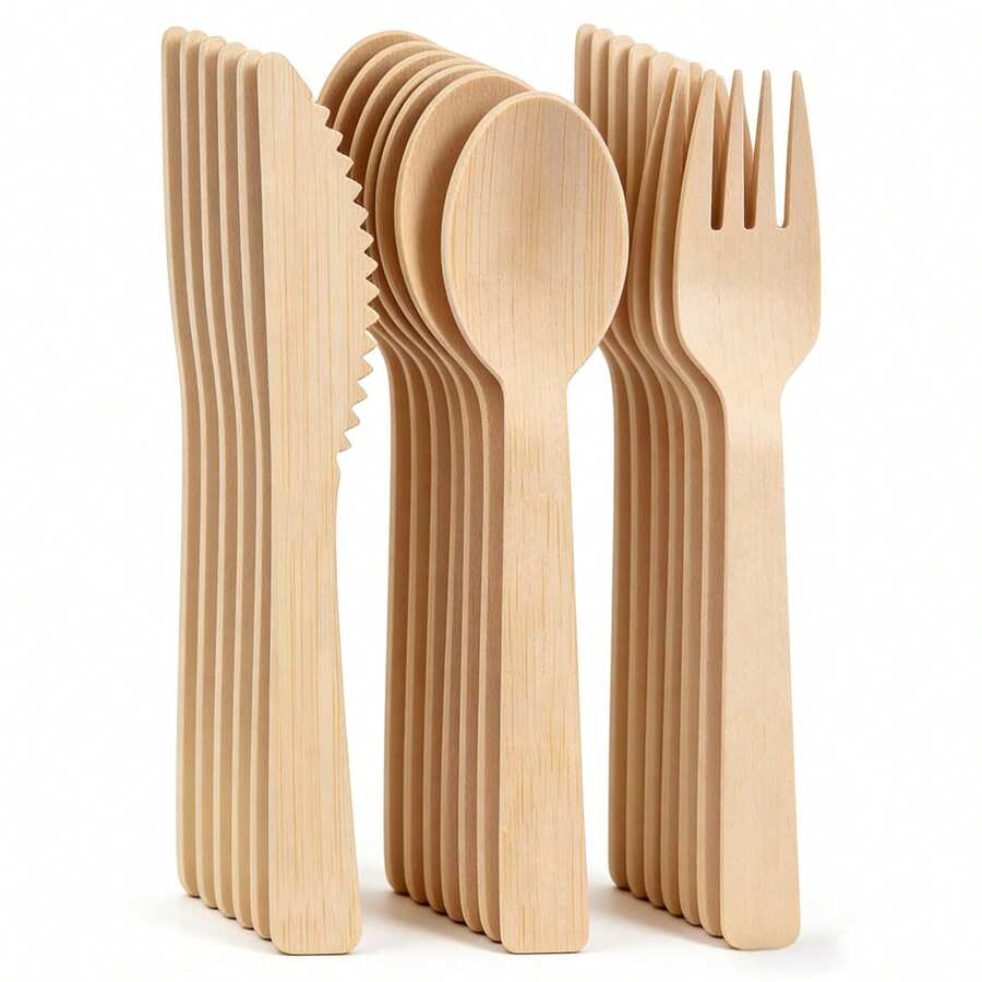 3/10/25/50/75/150件套可重复使用餐具套装，包含可堆肥沙拉叉和勺，结实耐用，适合盛放蛋糕、甜点、水果、寿司、小吃、汉堡、三明治、沙拉、冰淇淋、法棍、意面等，是生日派对、婚礼、户外用餐、母亲节礼物的理想之选。 - 彩色 - 查看 1