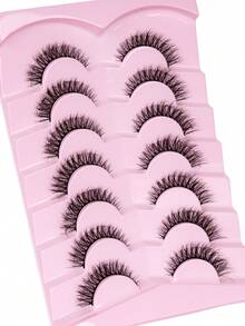 7 Pairs Natural Cat Eye Lashes, Thick & Long, 3D Lashes, Reusable, Soft & Lightweight, Mink-Like Lash Strips For Alluring Eye Makeup - Black - View 4