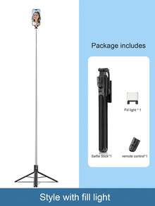 1.8m 無線藍牙自拍棒三腳架，配備可調節多段 LED 補光燈與 360° 旋轉，適合團體照、室內直播、旅行與自拍錄影，相容 iPhone 與 Android 智慧型手機 - 彩色 - 查看 10