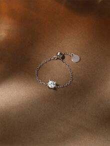 1 Pc Heart Symbol 925 Sterling Silver Moissanite Adjustable Ring 18K Gold Plated For Women Daily Wear Party Anniversary Valentine's Day Wedding Bridal Jewelry - Silver - View 8