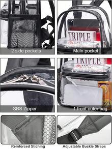 1pc Transparent Backpack, Large Capacity PVC Travel Bag With Padded Shoulder Straps And Side Pockets, Suitable For Teens, Boys, Girls, School, Sports Events And Other Approved Activities - 1PCS - View 4