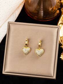 一套不锈钢心形首饰套装，创意设计简约甜美浪漫优雅经典时尚休闲，适合情人节、斋月、节日、日常佩戴、派对、送礼（OPP袋包装盒仅供拍摄使用） - 金黃色 - 查看 3